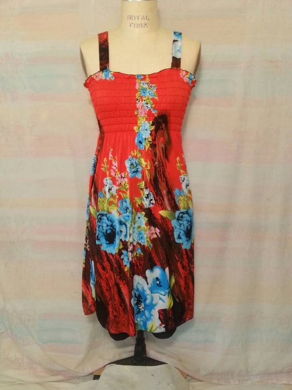 Hula Print Stretchy Elastic Tube top Sundress Red w by AskJaphy