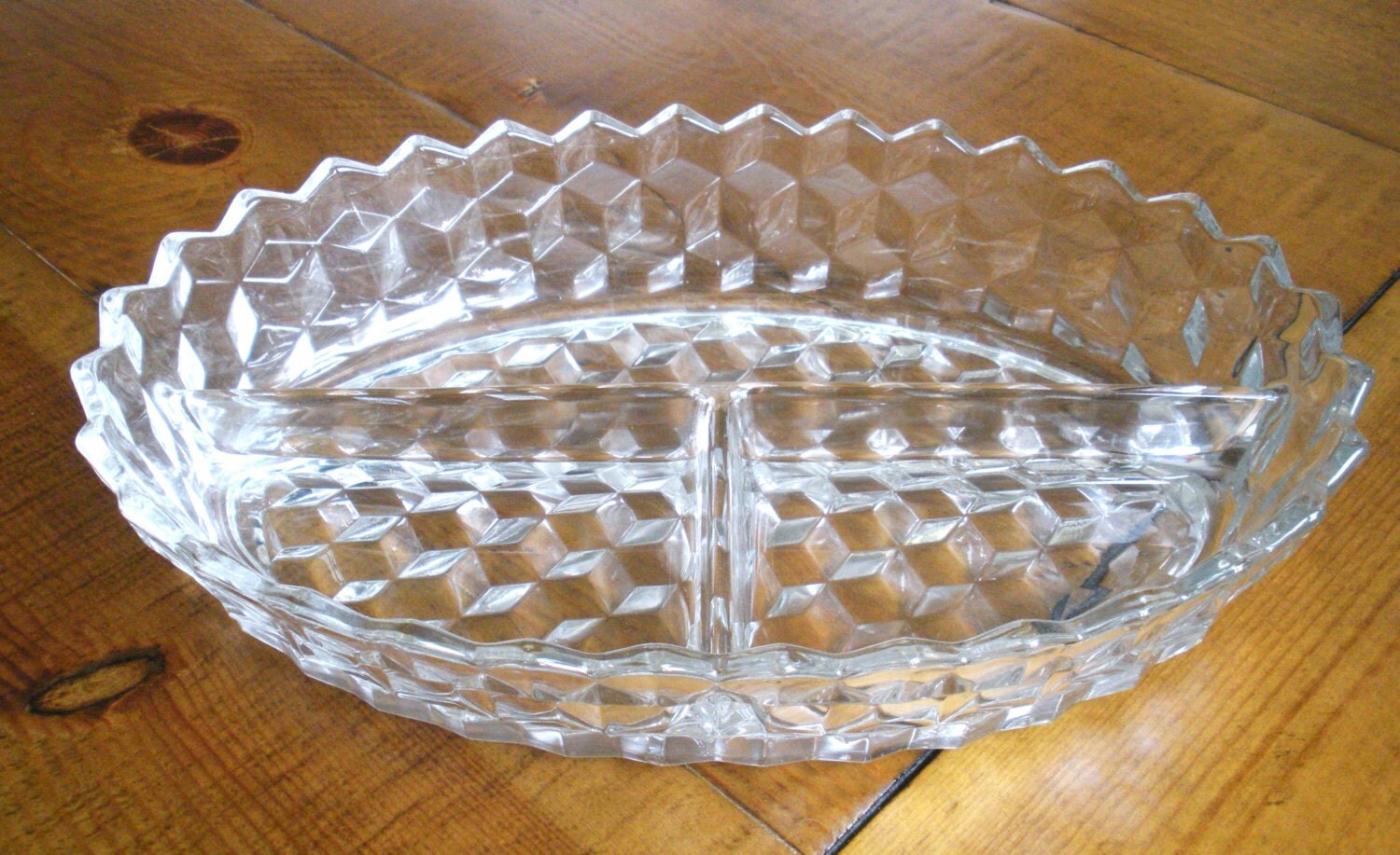 FOSTORIA American GLASS RELISH Dish 3 Section Part Divided