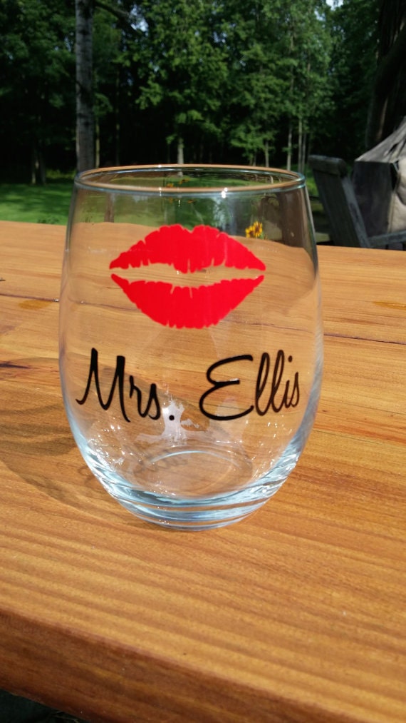 Lips wine glass. Personalized custom stemless wine by Giftability