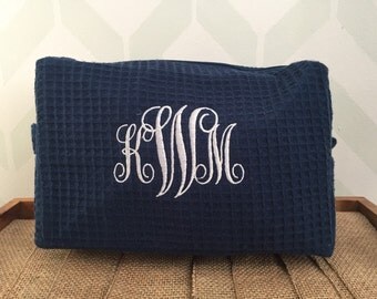 Monogrammed Makeup Bag - Personalized Cosmetic Bag - Bridesmaid Gift - Waffle Weave