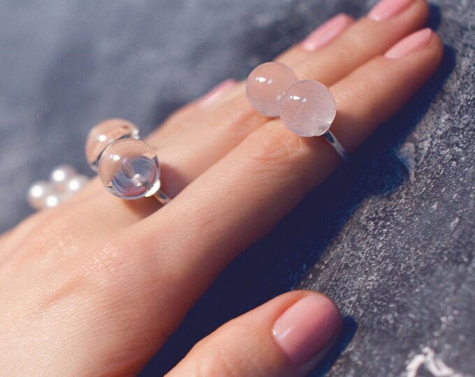 Rose quartz ring Ring with quartz Open ring Pink stone ring Natural stone Gift idea Bridesmaid ring