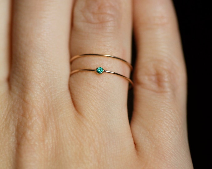 Emerald gold ring gold set two rings Green stone Natural stone Engagement wedding minimalist pretty Gold Engagement Ring