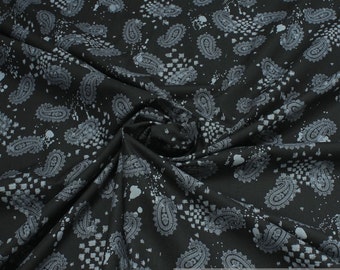 Fabric pure cotton black Paisley grey anthracite left side roughened