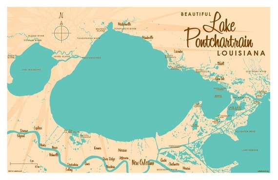 Lake Pontchartrain LA Map Print