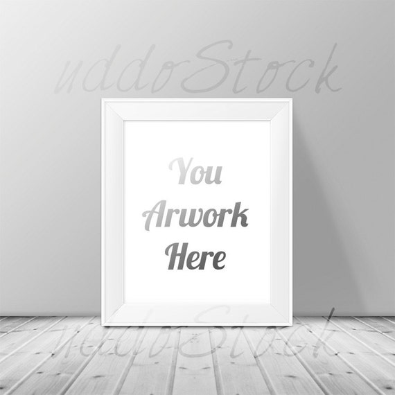 Download White Frame on Wood Floor Mockup for Wall Art Display Light