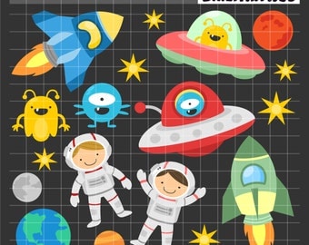 Fun Outer Space Clip Art, Astronauts Clip Art, Spaceships and Space Rockets Printables, Alien Clip Art, Digital Art, Royalty Free