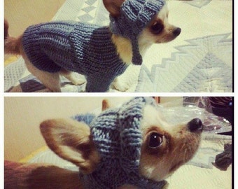 clothing for dog.Dog sweater.knitting for pets.handmade sweater and hat. Knit Dog Clothing by RakushaShop