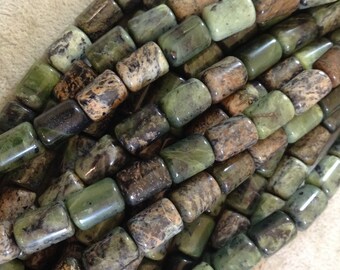 Large Hole (2mm) Chinese Jade Barrel Cylinder Bead Strand, 10mm x 14mm, approx. 14 beads per strand
