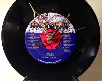 Recycled LIONEL RICHIE 7" Record • Song: Truly • Record Clock