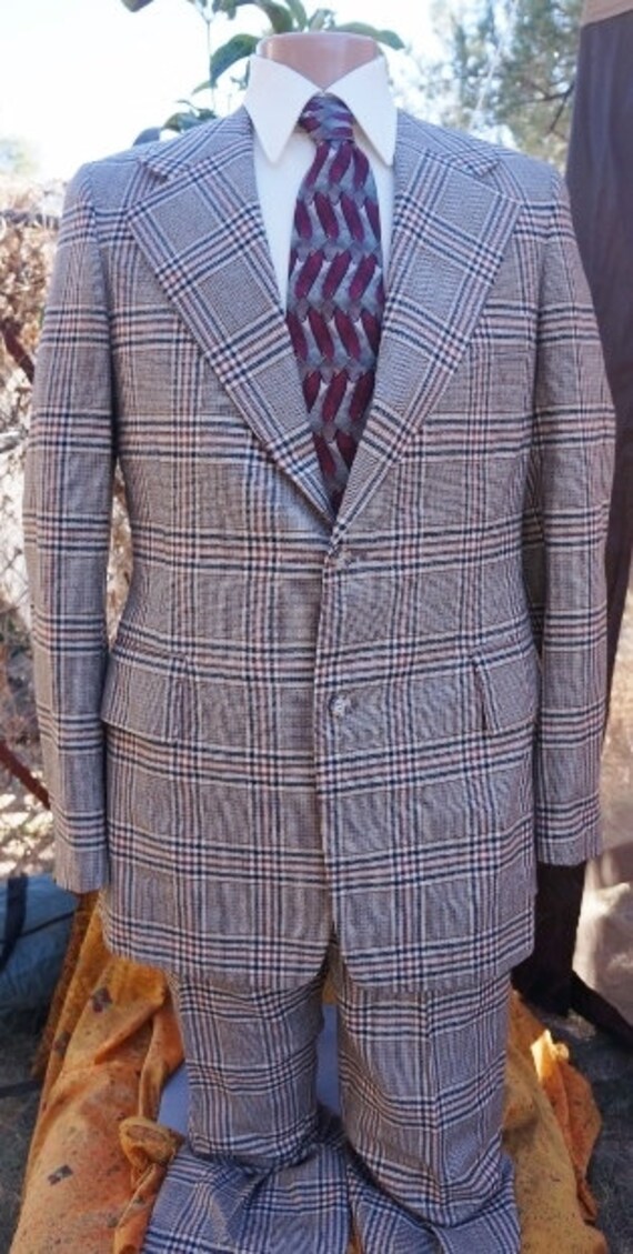 60's Men's Bell Bottoms Wool Suit Plaid Wool Suit