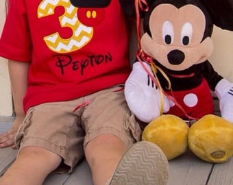 Mickey Mouse Birthday Shirt - Personalized - 1-9 - Red shirt