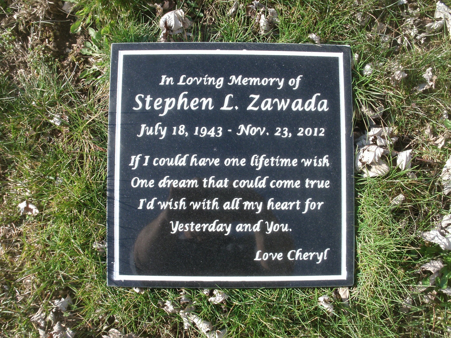 Memorial plaque black granite custom carved up to 110