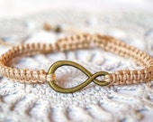 Asymmetrical infinity bracelet, beige antique bronze ,infinity symbol bracelet