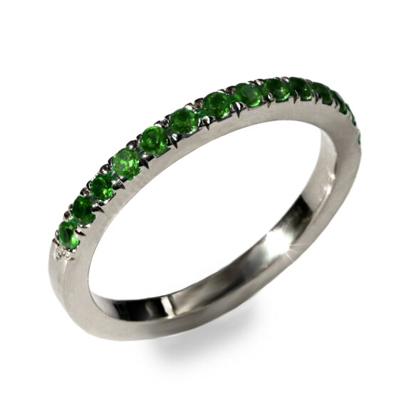 Half Eternity Ring emerald green spinel wedding by DINARdiamonds