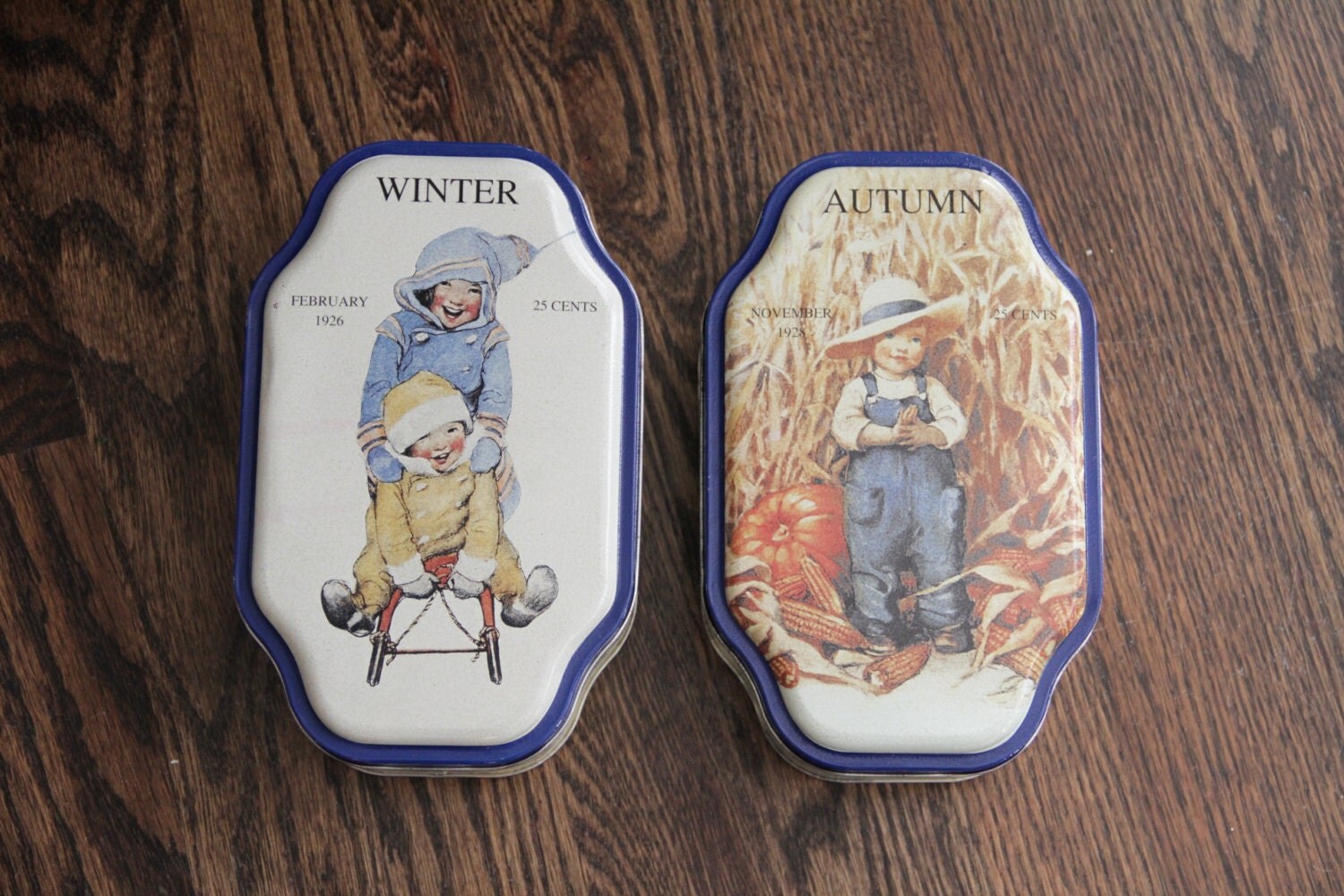 Vintage Tin, Autumn, Winter, 1928 Good Housekeeping, Shelf Decor