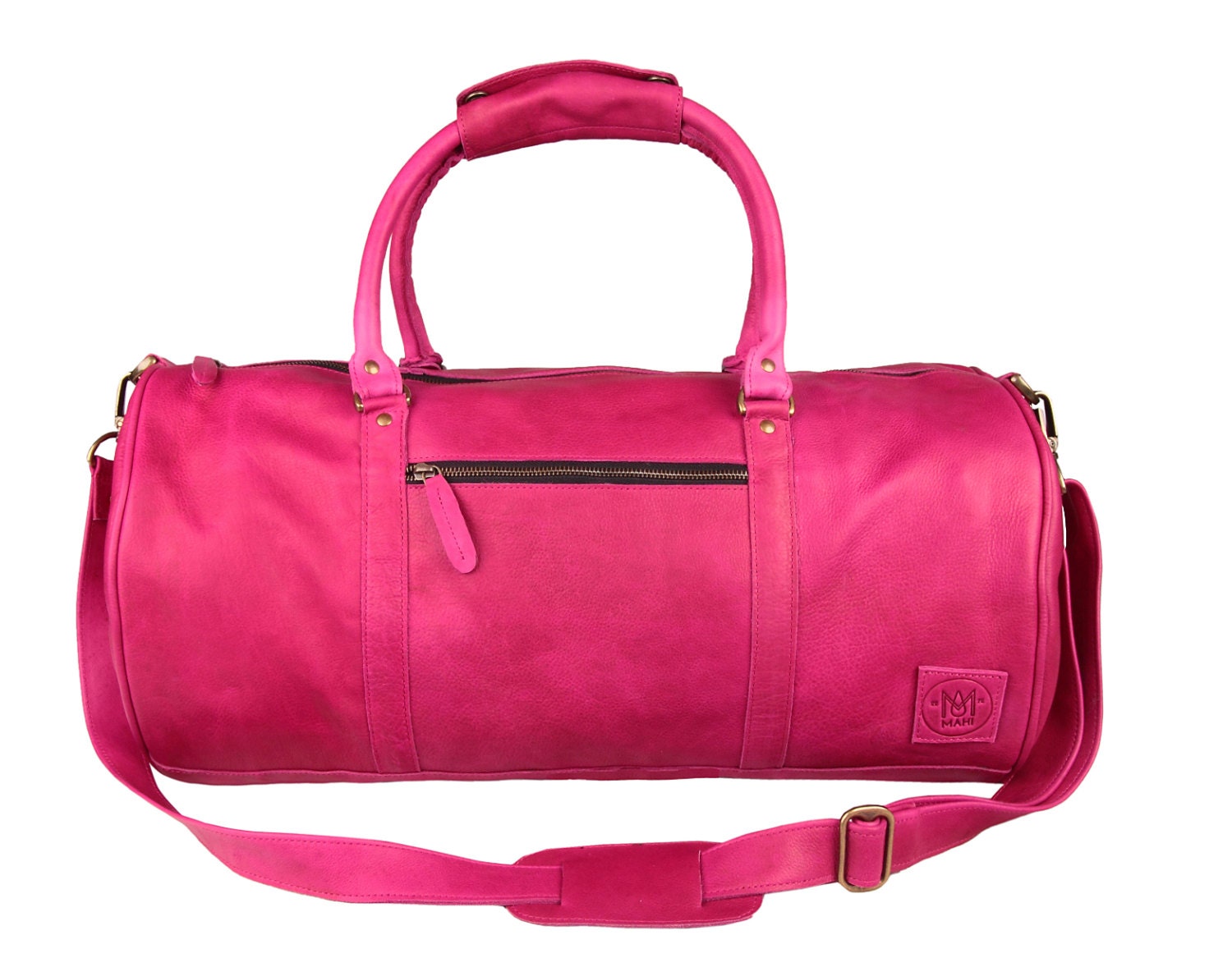 Pink Leather weekend bag Leather duffle bag by MAHILeather