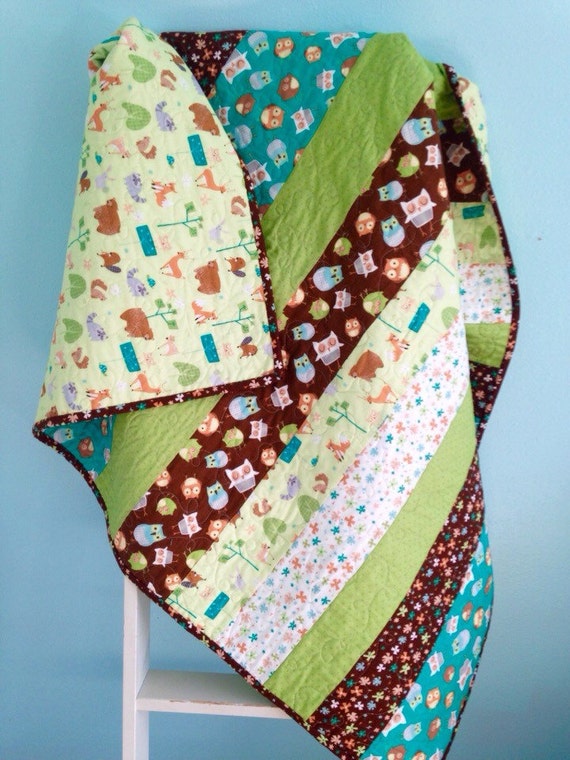 Baby Quilt modern Animal Print Woodlands Owls by Quiltmom101