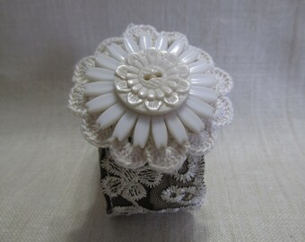 Women's cuff, OOAK, Repurposed, Upcycled Belt Cuff with vintage lace and button