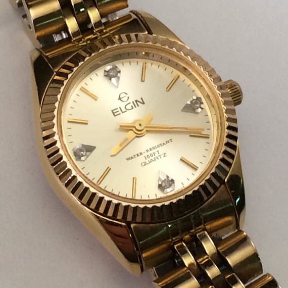 Women's Elgin Gold Tone Diamond Accent Quartz Analog