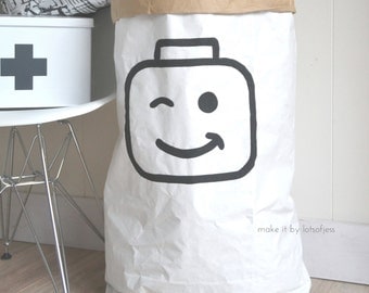 Lego// paper bag hand painted, storage of toys, books, teddybears...