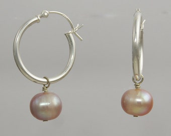 Round Pearl Hoop Dangles