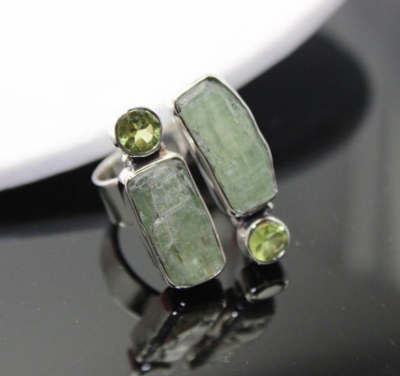Moldavite Ring Peridot Ring Sterling Silver Ring by KJewelry2015