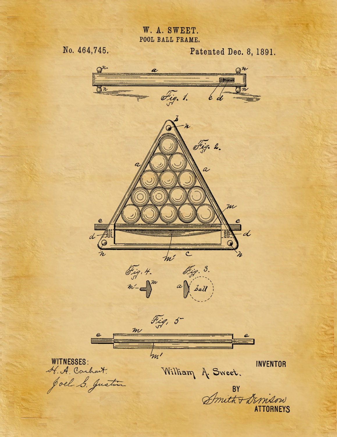 Patent 1891 Pool Ball Rack Patent Art Print - Poster - Wall Art ...