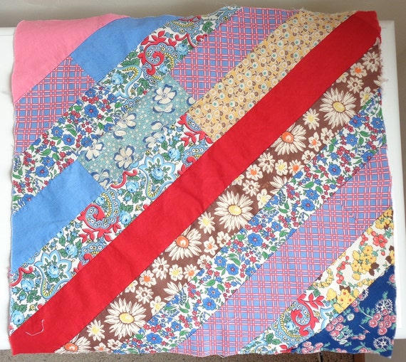 Vintage Striped Floral Solid Quilt Block by RubyandMathilda