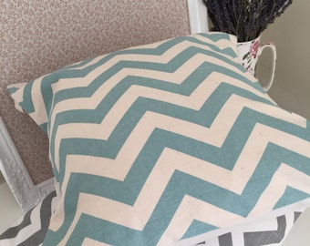 Duck egg blue zig zag cushion