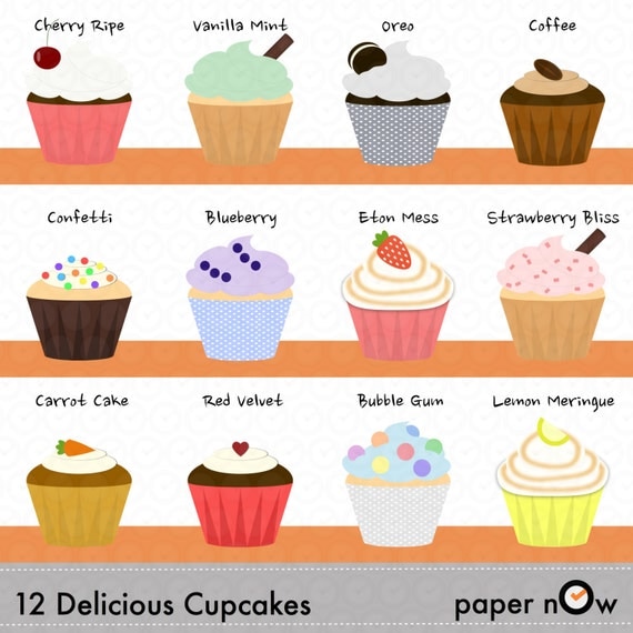 Delicious Cupcake Clip Art Set 12 cute cupcakes clip art