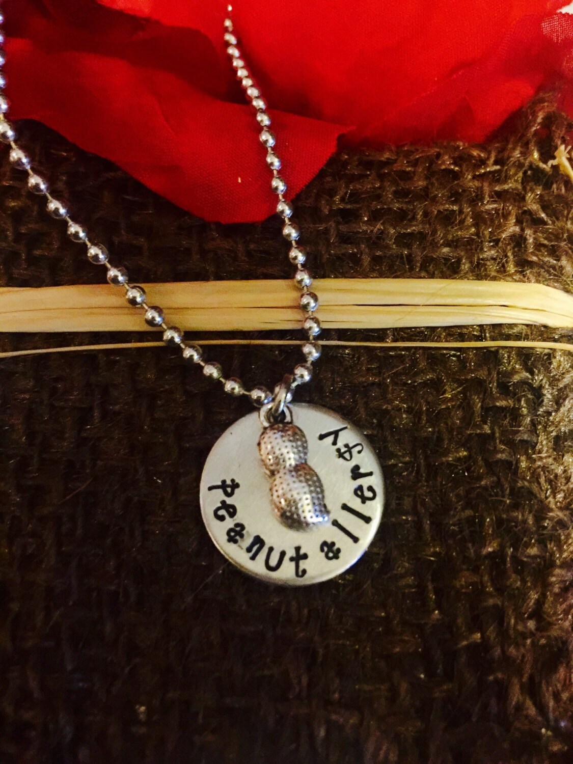 Hand stamped necklace peanut allergy children kids adults