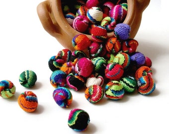 boho beads, boho fabric, jewelry making, round beads, handmade beads LOT OF 50