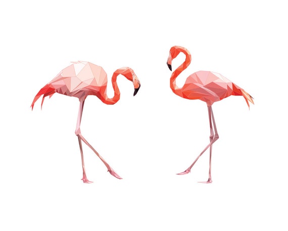Flamingo Print Pink Geometric Polygon Bird by SunberryGraphics