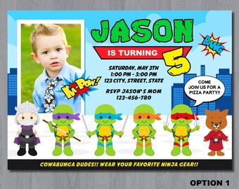 Ninja turtle Birthday Invitation, Ninja Turtle Invite, Ninja turtle Photo Invitation