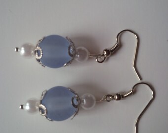 Intricate Blue & White Beaded Earrings main image 1