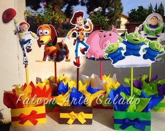 Toy Story Birthday Centerpiece Toy Story Party Buzz Lightyear Woody and Jessie Wood Table centerpiece on base for birthday SET OF 6