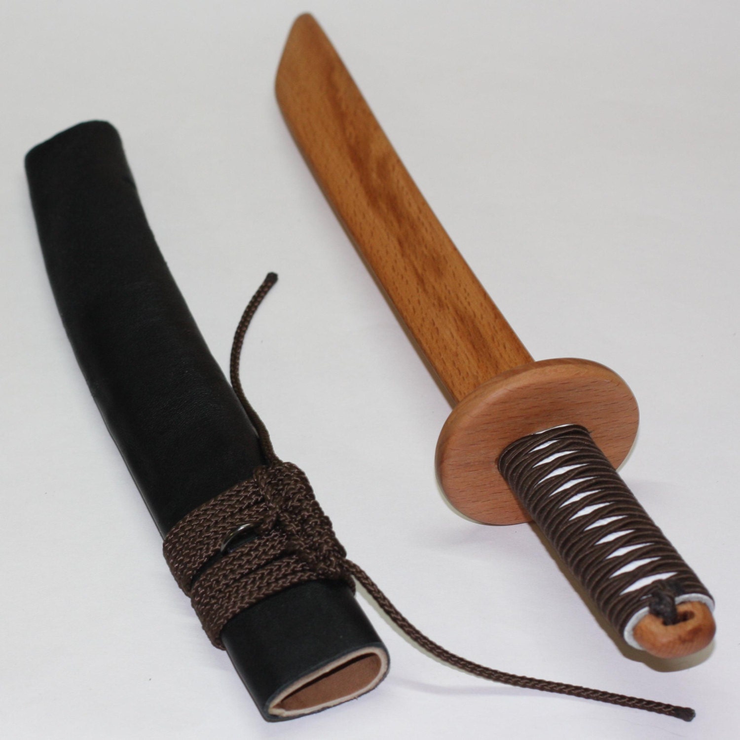 Toy wooden knife Tanto with leather sheath