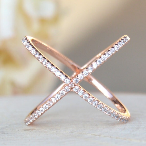 Classic X Ring with CZ - Rose Gold