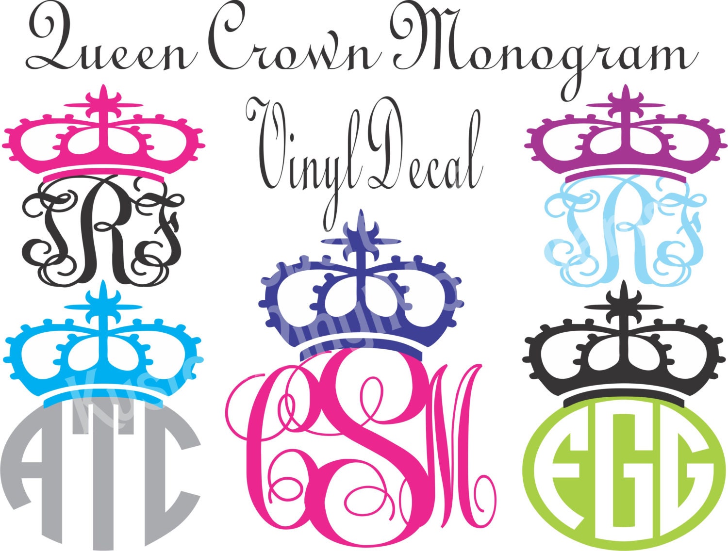 Queen Crown Monogram Vinyl Decal / Personalized Car Decal