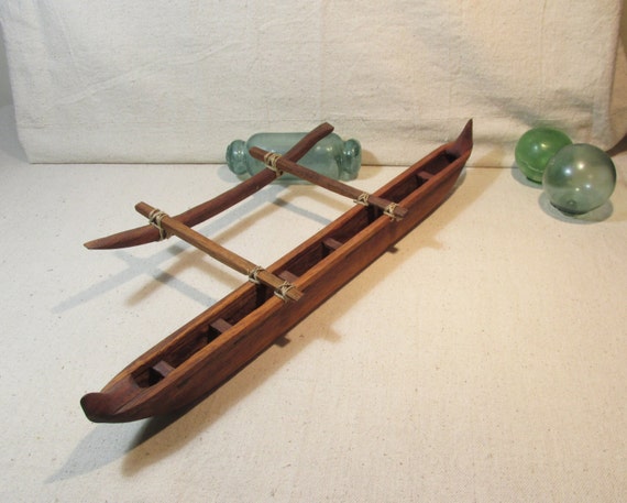 Outrigger Canoe Model done in Solid Koa Wood 6 person canoe
