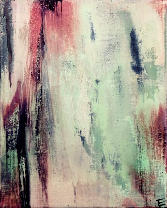 Abstract Painting Mint Green Pink Black Ink by ...