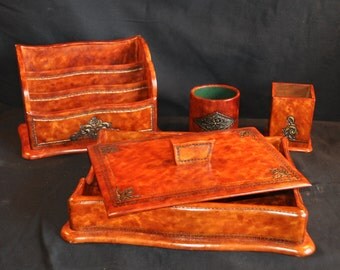 Horchow Leather Desk Set Louis Style With Boxes