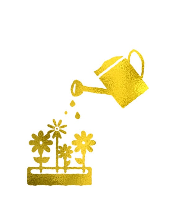 Gold Flowers and Watering Can Print by GoldByCafeInk on Etsy