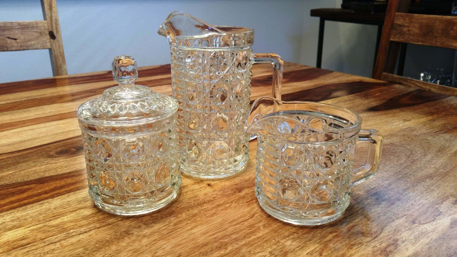 Heavy Glass Vintage Pitcher, Sugar and Creamer Set Haute Juice