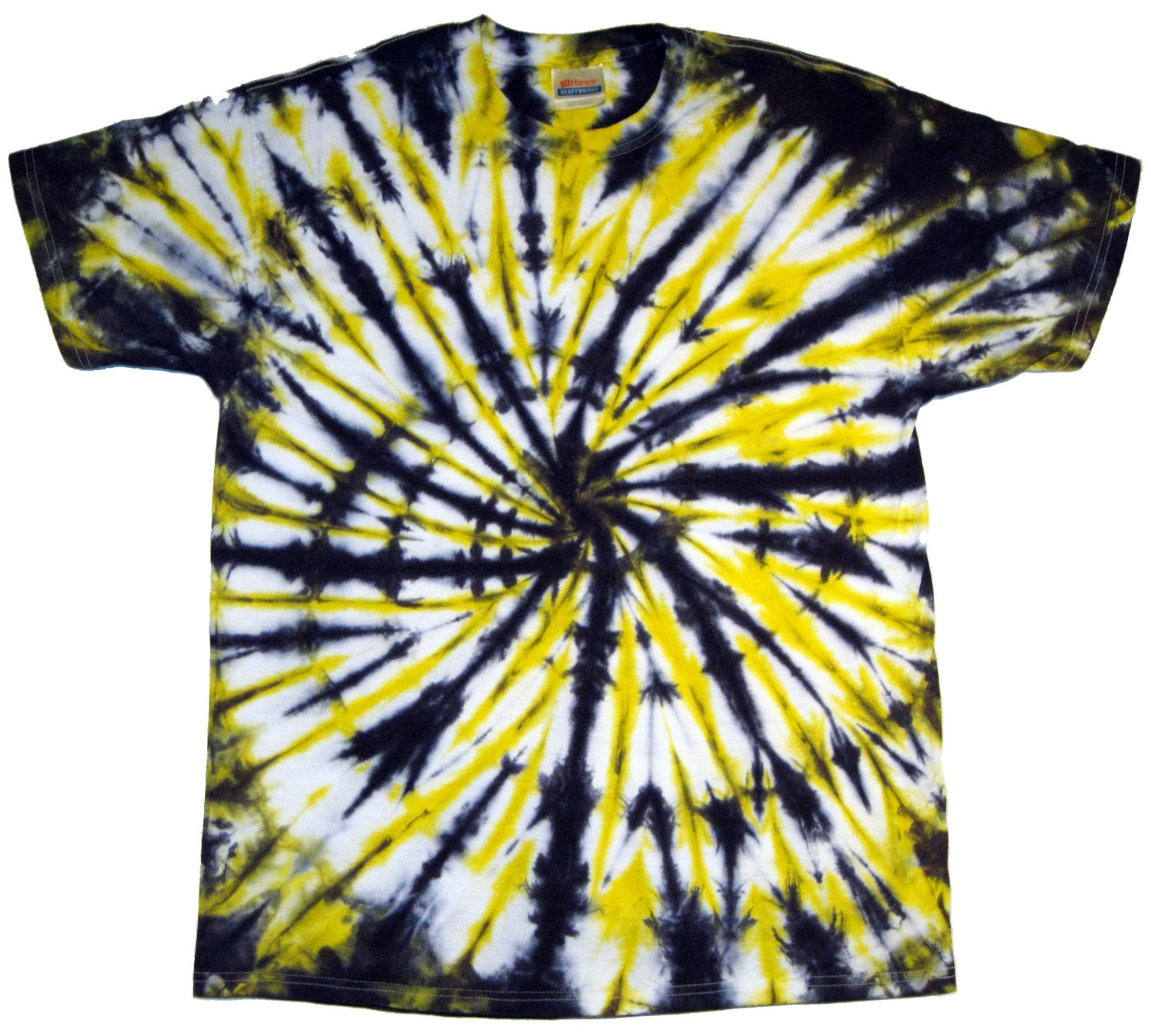 tie dye on a yellow shirt