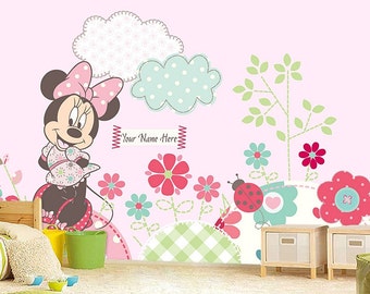 Minnie Mouse Wall mural, Wallpaper, Wall décor, Wall decal, Nursery and room décor, Wall art