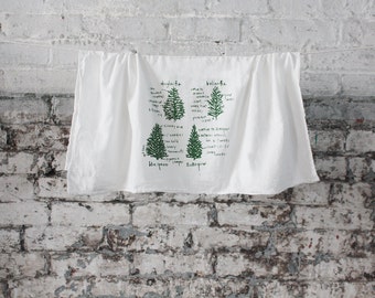 Conifers tree tea towel white cotton floursack kitchen towel pine trees housewarming gift wedding gift holiday gift