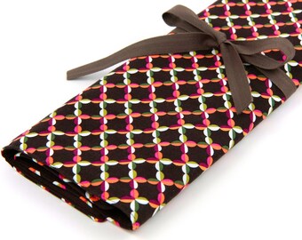 Large Knitting Needle Case - Beatrice - 30 brown pockets for straights, circulars, dpns and notions