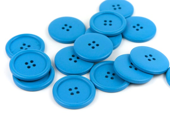 10 Large Blue Wood Buttons 4cm 40mm 1.625 inches - 4 holes Big Jumbo