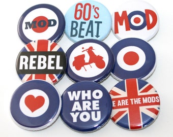 Mod Target 60s UK Badges Buttons Pins x 9